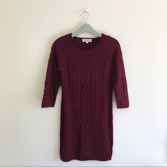Pink Rose | Maroon Cable Knit Sweater Dress - Picture 1 of 6